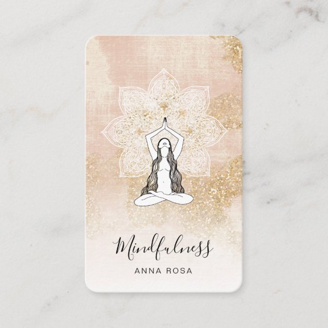 Cartão De Visita *~* Reiki QR Meditação Mulher Rosa Mandala Deusa (Frente)