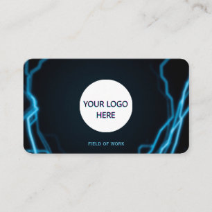 Cartão De Visita Relâmpago preto e azul totalmente personalizável