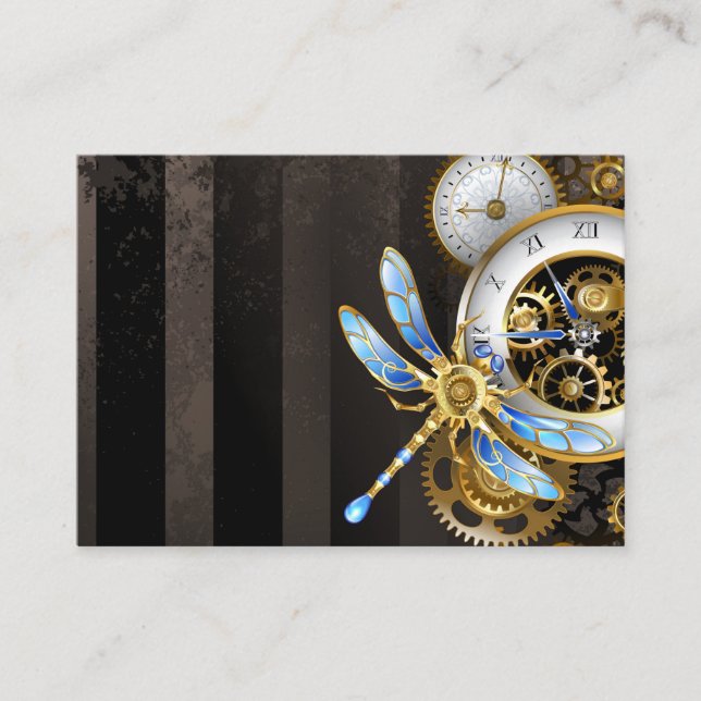 Cartão De Visita Relógio Steampunk com Dragonfly Mecânica (Frente)