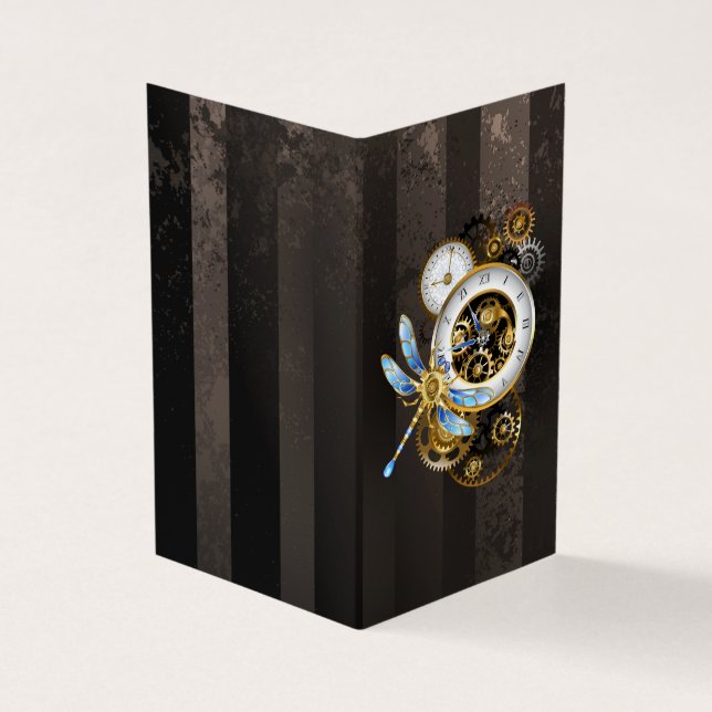 Cartão De Visita Relógio Steampunk com Dragonfly Mecânica (Exterior)