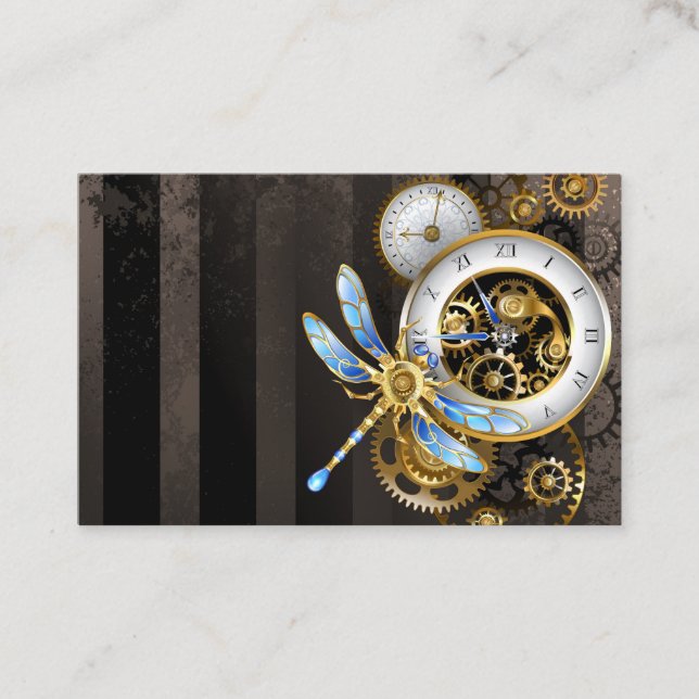Cartão De Visita Relógio Steampunk com Dragonfly Mecânica (Frente)