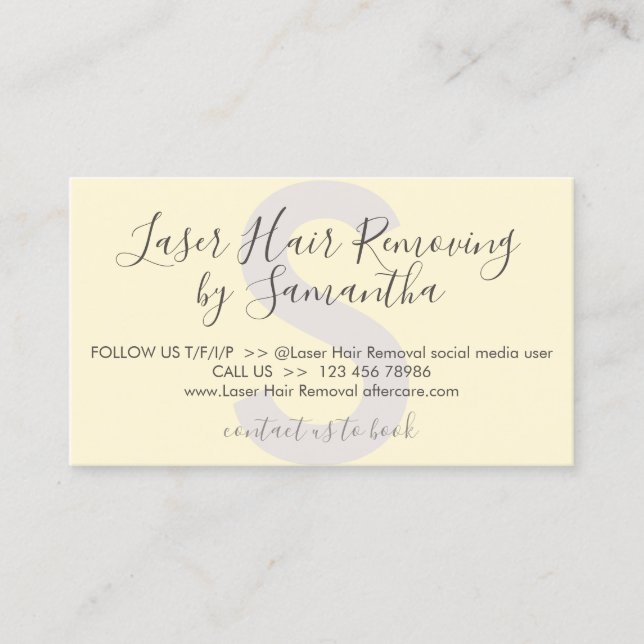 Cartão De Visita Remoção do cabelo amarelo suave e laser depois do  (Frente)