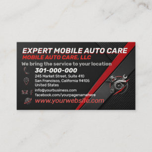 Cartão De Visita Reparo Automotivo de Desempenho Vermelho Preto Log