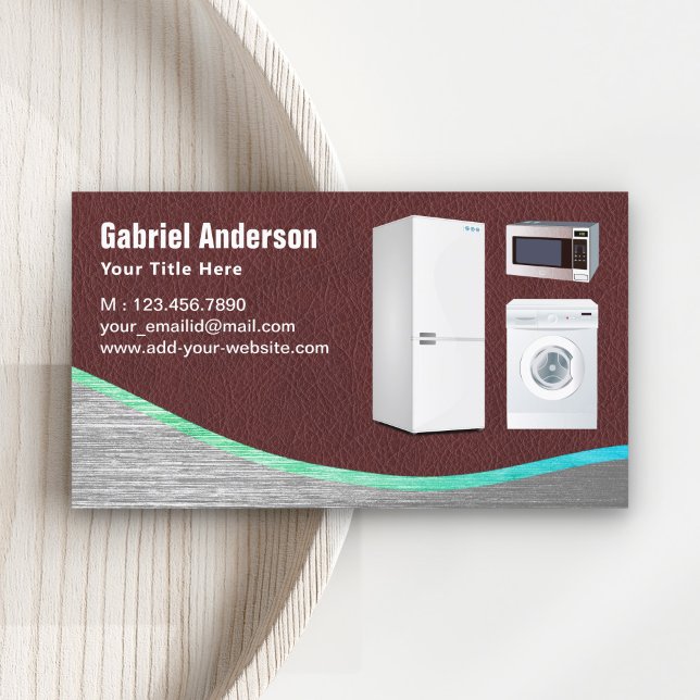 Cartão De Visita Reparo de aparelhos de aço de couro castanho (Criador carregado)