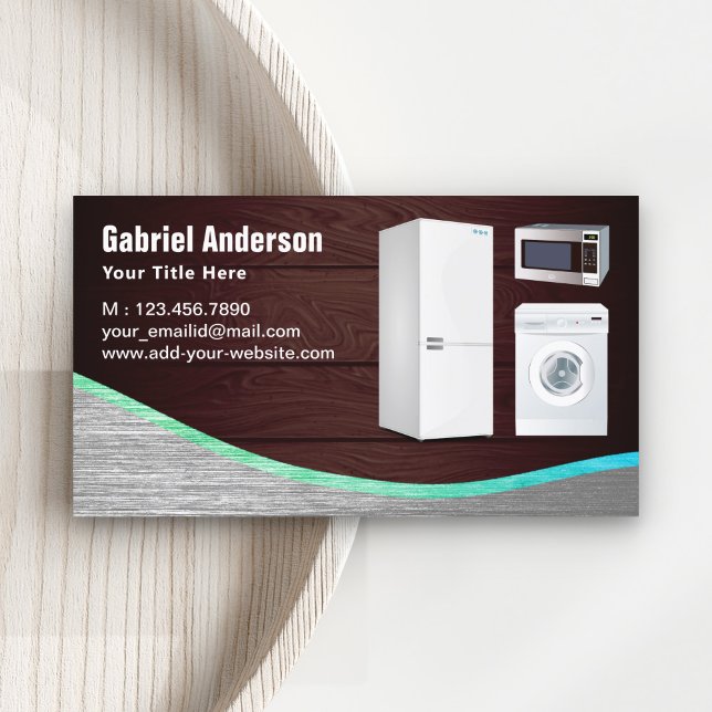Cartão De Visita Reparo de aparelhos domésticos de aço de madeira r (Criador carregado)