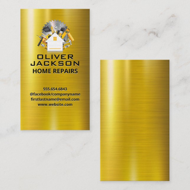 Cartão De Visita Reparo Doméstico | Caixa de ferramentas | Metálico (Frente/Verso)