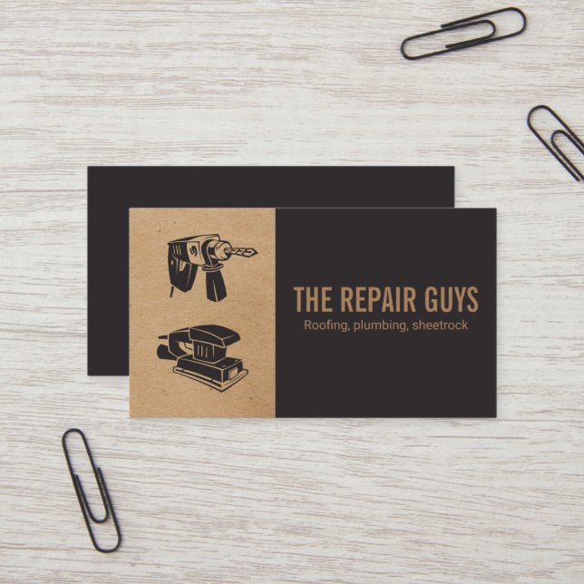 Cartão De Visita Reparo Doméstico | Handyman | Drill e Sander (Frente/Verso In Situ)