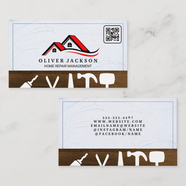 Cartão De Visita Reparo Doméstico | Realtor | Código QR do telhado (Frente/Verso)