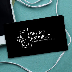 Cartão De Visita Reparo moderno de smartphones Preto e Branco