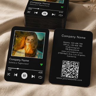 Cartão De Visita Reprodutor de Música com Código QR Preto Moderno F