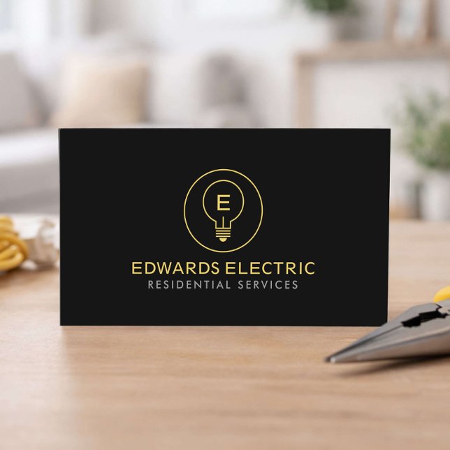 Cartão De Visita Residential Electrician Minimal Logo Black (Criador carregado)
