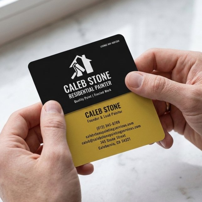Cartão De Visita Residential Painter Bold Mustard Yellow and Black (Criador carregado)