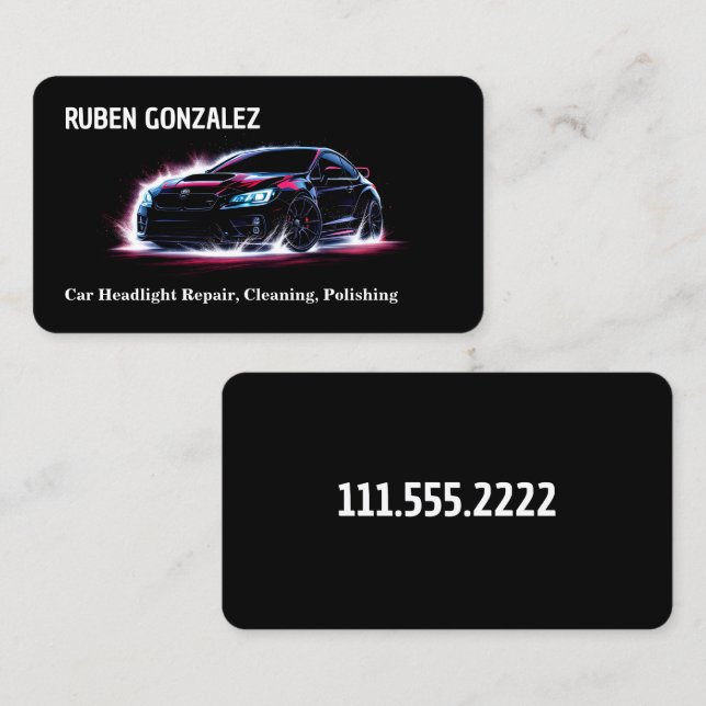 Cartão De Visita Restauração da lente do farol do carro (Frente/Verso)