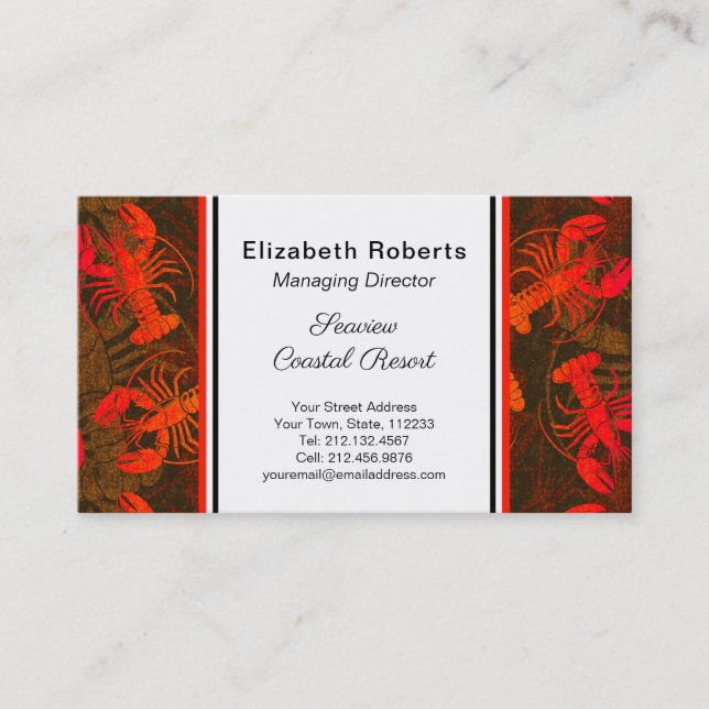 Cartão De Visita Restaurante de frutos do mar de lagosta vermelha o (Frente)