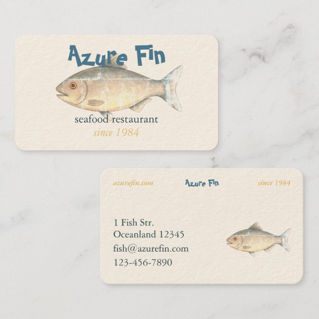 Cartão De Visita Restaurante de Peixe Clássico do Azure Fin (Frente/Verso)