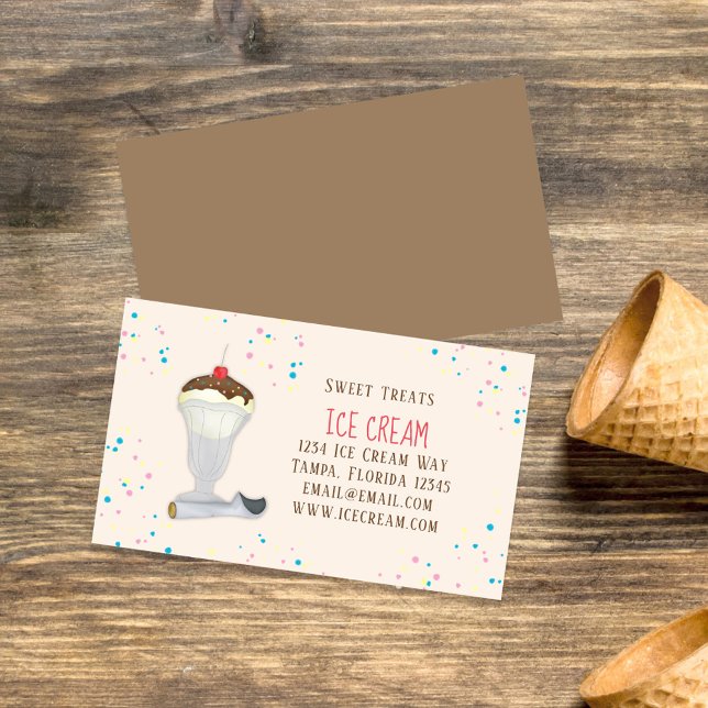 Cartão De Visita Restaurante de Sorvete Cento Personalizado (Ice Cream Sundae Simple Business Cards.)
