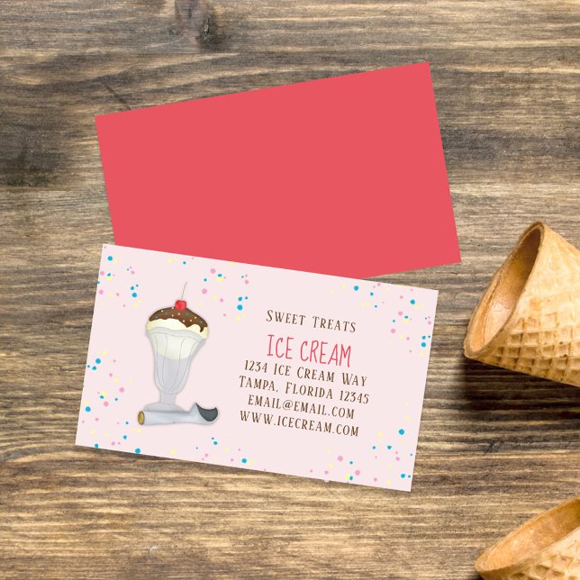 Cartão De Visita Restaurante de Sorvete Cento Personalizado (Classic Ice Cream Sundae Business card template. )
