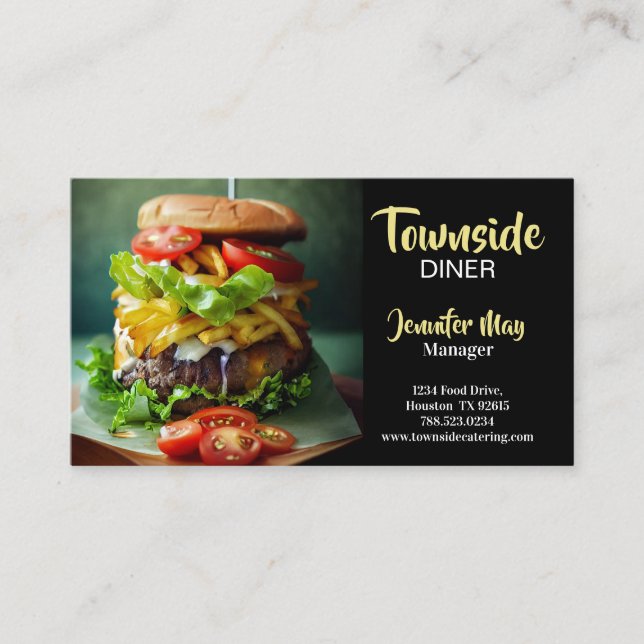 Cartão De Visita Restaurante do Burger de Carne de Bovino comida (Frente)