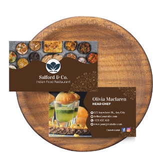 Cartão De Visita Restaurante Ilustrativo Castanho e Branco, Biz de 
