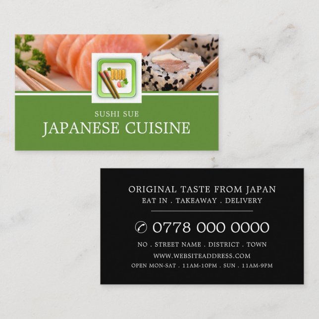 Cartão De Visita Restaurante Japonês, Publicidade Sushi (Frente/Verso)