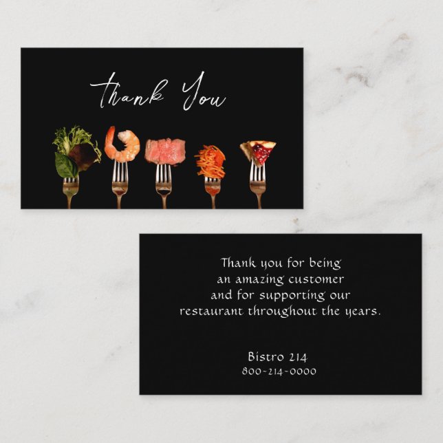 Cartão De Visita Restaurante Moderno Obrigado / Garfos de Comida Pr (Frente/Verso)