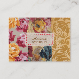 Cartão De Visita Retalhos florais do tecido (ouro) personalizados
