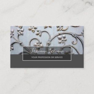 Cartão De Visita Retângulo de cinza de madeira com acessórios metál