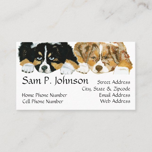 Cartão De Visita Retrato australiano dos filhotes de cachorro do ~ (Frente)