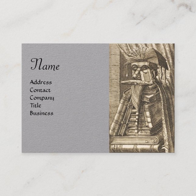 Cartão De Visita RETRATO BIBLIOTECÁRIO COM LIVROS DE Cinza (Frente)