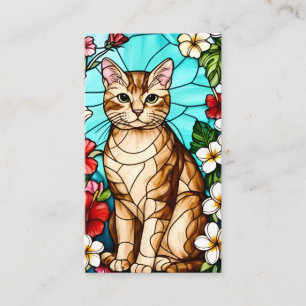 Cartão De Visita Retrato Felino Artístico entre Flores Tropicais 