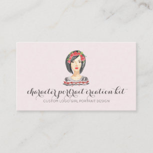 Cartão De Visita retrato personalizado de menina personagem impress