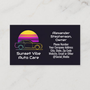 Cartão De Visita Retrô anos 80 90s Pôr do sol Carro Esportivo Mecân