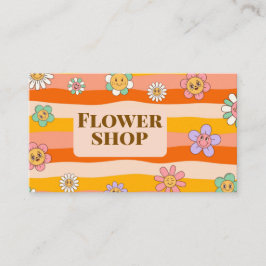 Cartão De Visita Retro Charme Floral Ondulado dos Anos 70 Negócios