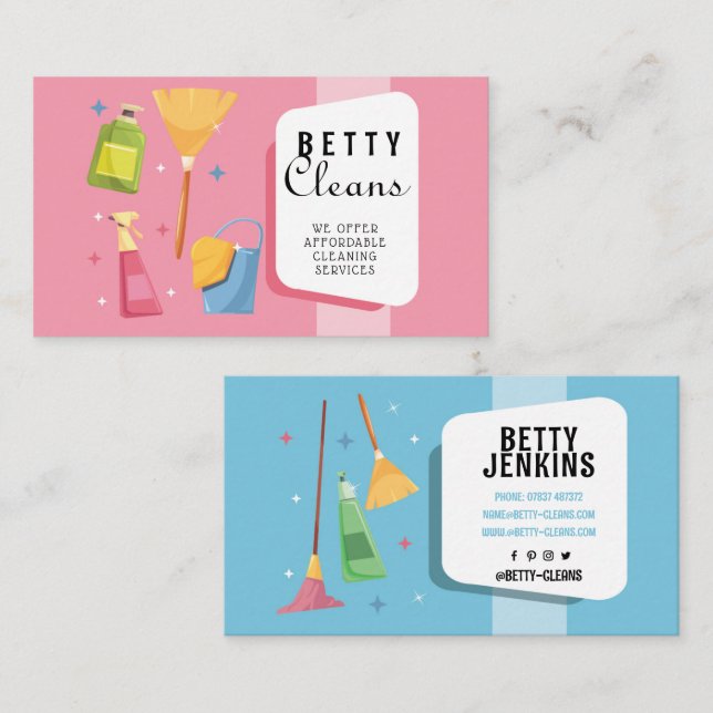 Cartão De Visita Retro de Limpeza da Câmara de Serviço de Limpeza (Frente/Verso)