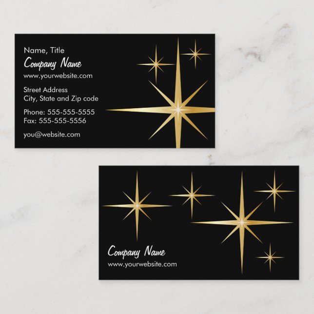 Cartão de visita retro de Starburst - preto (Frente/Verso)