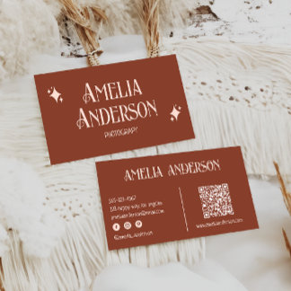 Cartão De Visita Retro Elegant Blush & Terracota Qr Code