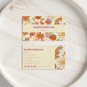 Cartão De Visita Retro Floral Whimsical - Roxo inspirado nos anos 7