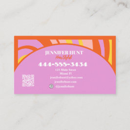 Cartão De Visita Retro Groovy Abstrato Wavy Código QR Mídia social