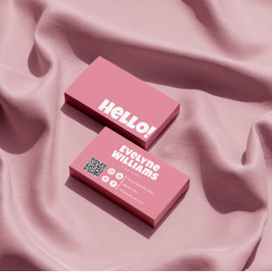 Cartão De Visita Retro Groovy Feminine Pink Código QR Hello Boho