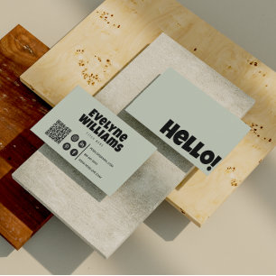 Cartão De Visita Retro Groovy Neutral Sage Green Code Hello Boho