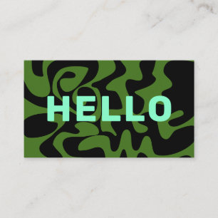 Cartão De Visita Retro Groovy Swirl Hello Olive Army Green Mint