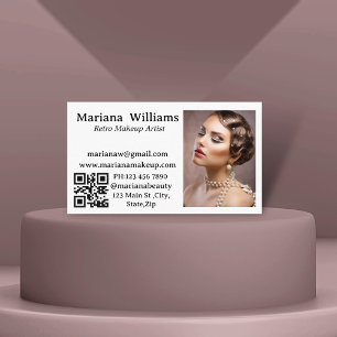 Cartão De Visita retro makeup artist qr code foto simples