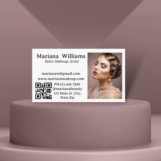 Cartão De Visita retro makeup artist qr code foto simples (Criador carregado)