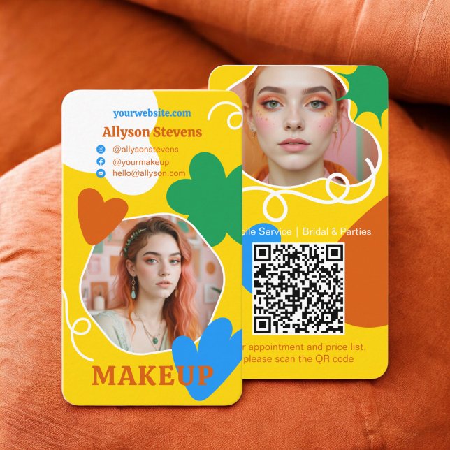 Cartão De Visita Retro Makeup Beauty forma foto qr code gold (Retro Makeup beauty shapes photo qr code gold Business Card)