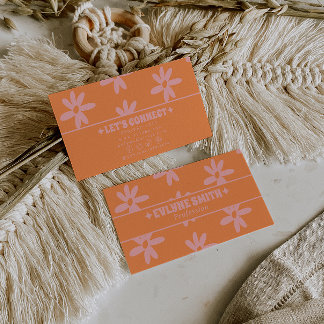 Cartão De Visita Retro Orange Pink 70s Groovy Floral Boho Girly Fun