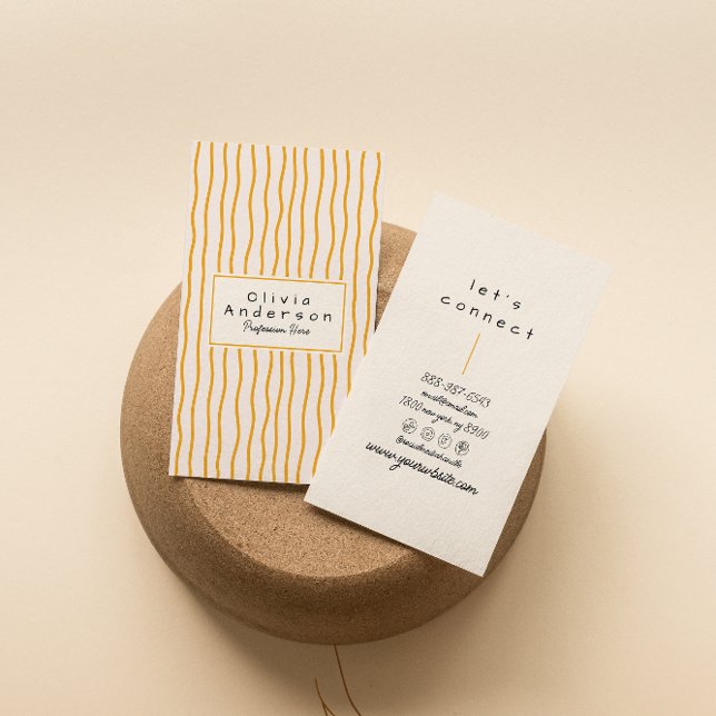 Cartão De Visita Retro Orange Wavy Stripes Trendy Boho Funky Modern (Criador carregado)