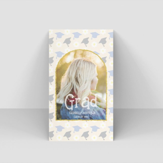 Cartão De Visita Retro Peach Graduation Name Card (Criador carregado)