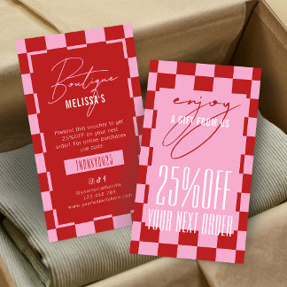 Cartão De Visita Retro Pink Business Next Order Discount Voucher