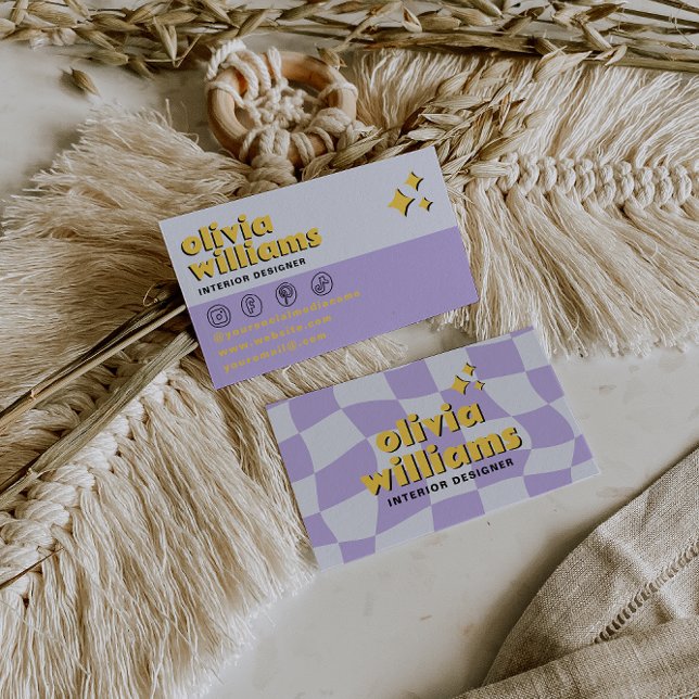 Cartão De Visita Retro Psychedelic Bold 70s Groovy Checkered Trendy (Criador carregado)