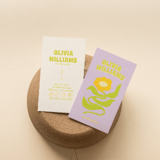 Cartão De Visita Retro Purple Green Groovy Colorful Floral Funky